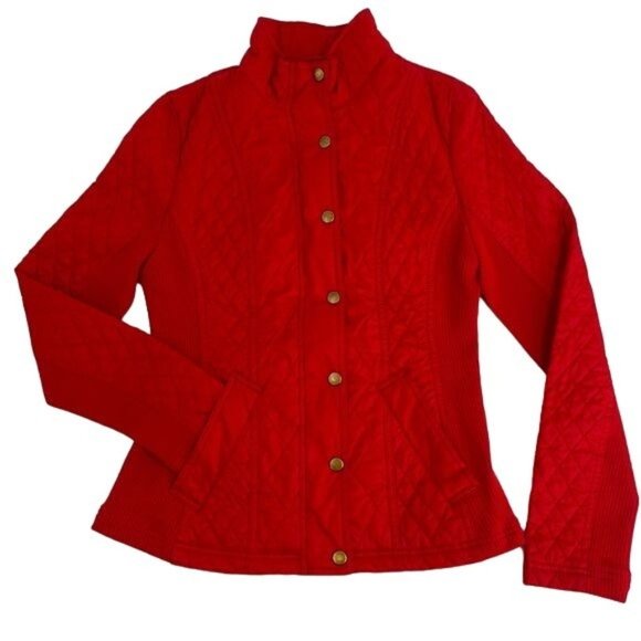 MERONA Women’s Jacket Small S Quilted Red Coat‎ Full Zip Sweater Stretch - Picture 1 of 3